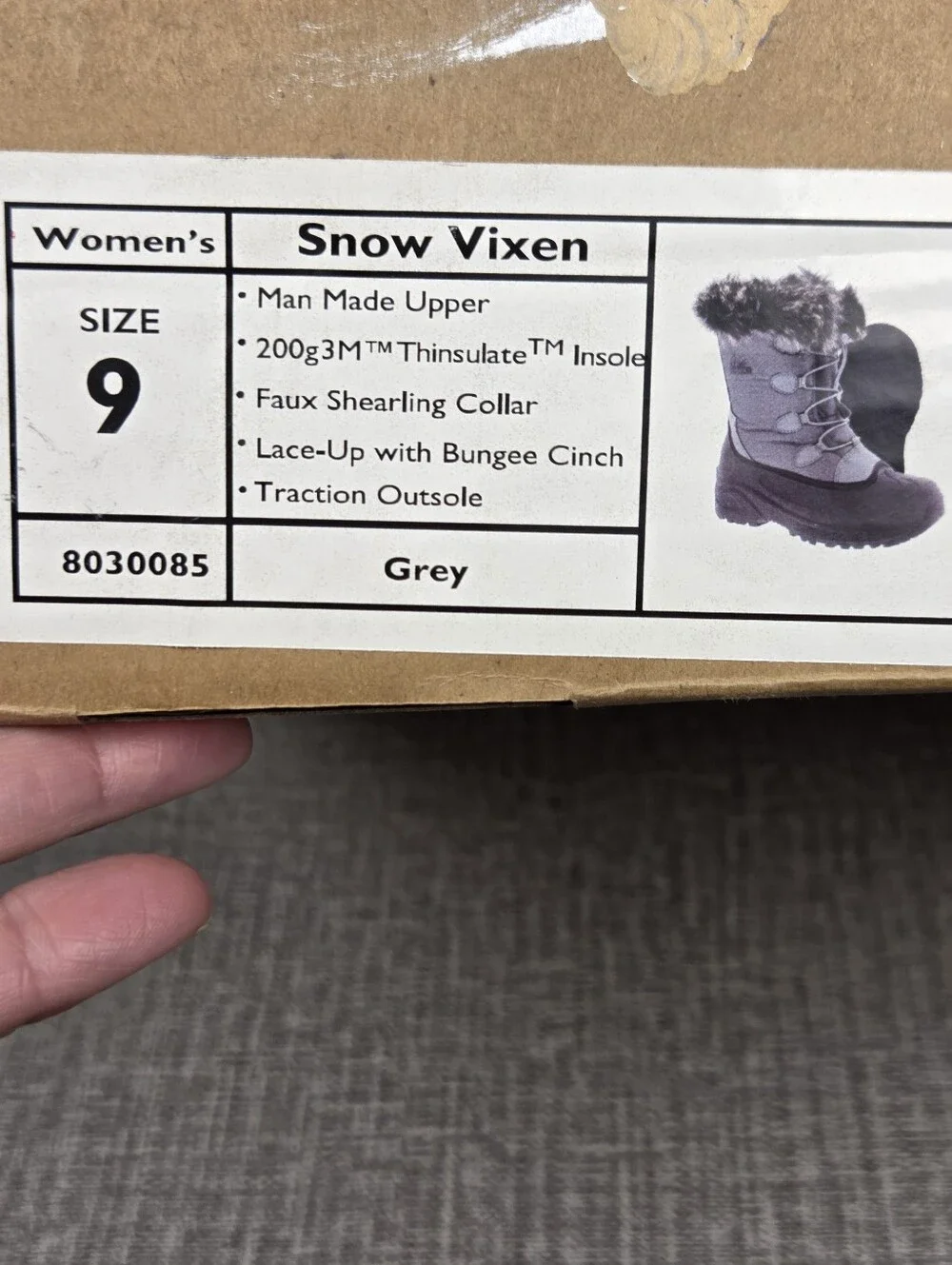 Itasca NEW Vixen Snow Winter Boots Gray Black Faux Fur Women's 9